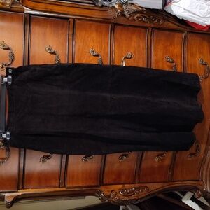 Vtg Black Suede Leather Maxi Front Split Skirt sz L